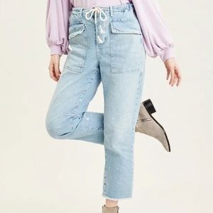 Free People Sepia Blue City Slouch Tapered Jeans Size M